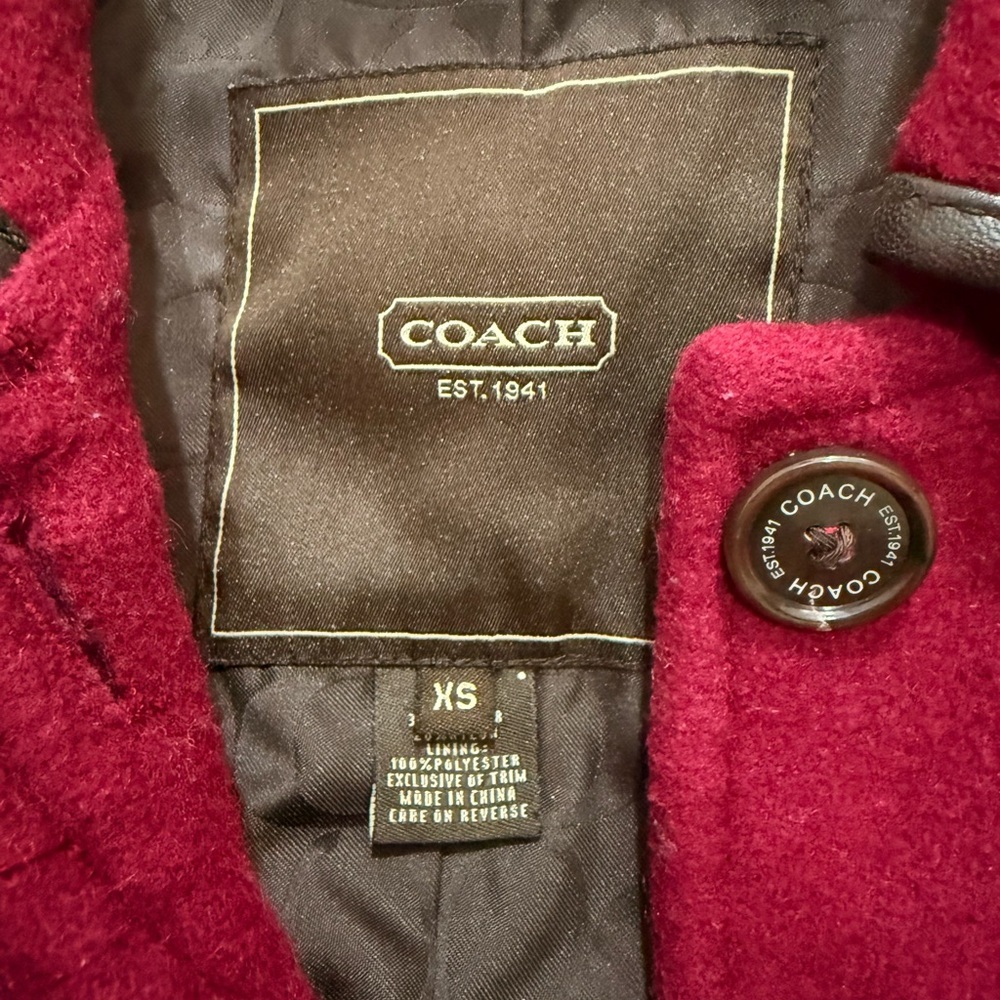 Coach Burgundy Trench Coat with Black Accents - Picture 4 of 9